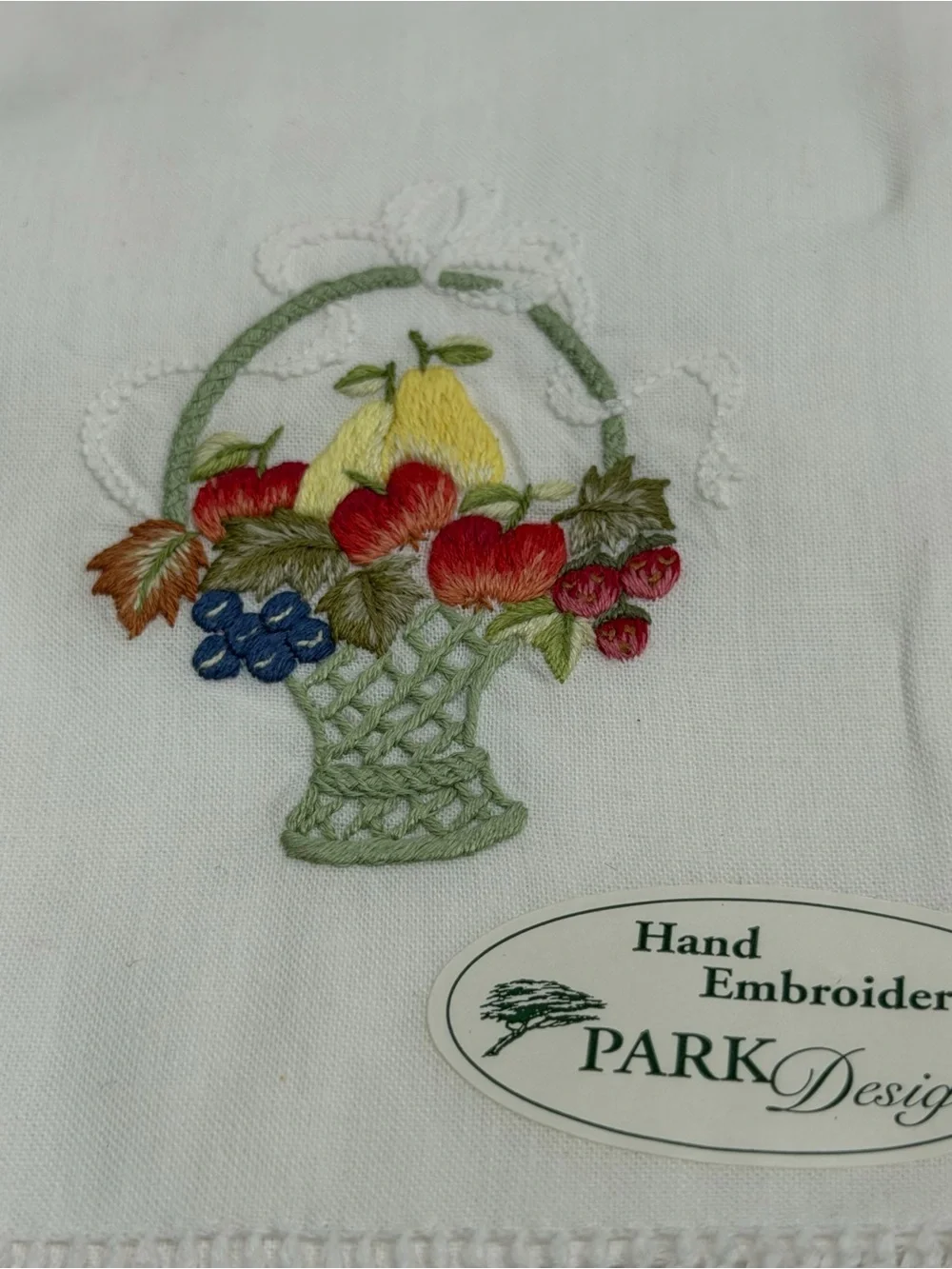 Park Designs White Hand Towels with Fruit Basket Embroidery - Set of 4